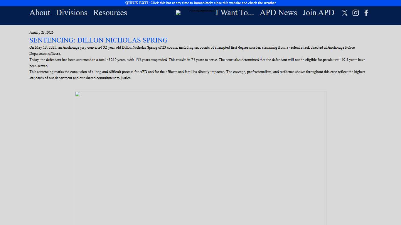 SENTENCING: DILLON NICHOLAS SPRING — Anchorage Police Department