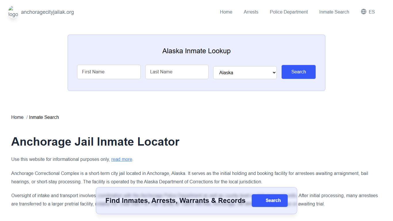 Anchorage, AK Municipal Jail Inmate Search